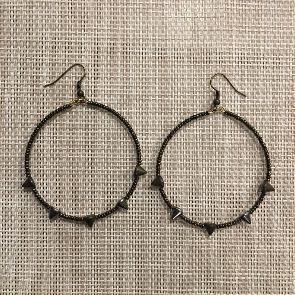 Beaded hoop earrings with spikes, new unused